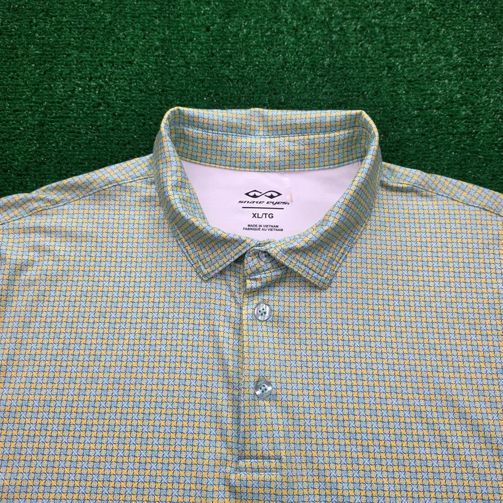 Snake Eyes Performance Geometric Golf Polo Shirt‎ Mens XL Green Yellow